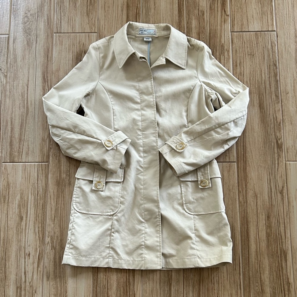 Old Navy beige mid-length raincoat Size S EUC